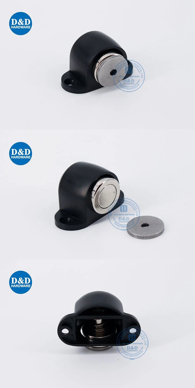 Fashionable Matt Black Zinc Alloy Small Door Stop with Magnetic Function